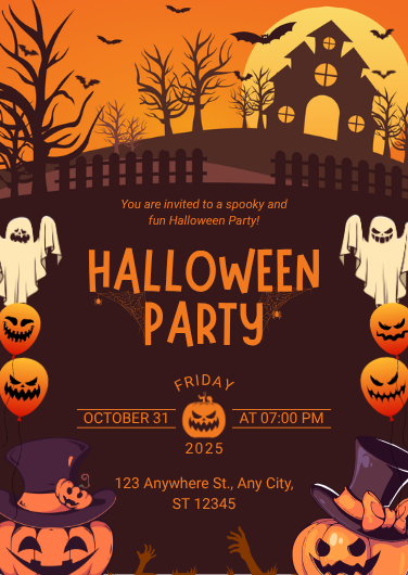 Editable Orange and Brown Halloween Party Invitation