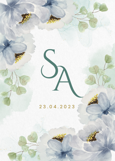 Blue and Green Watercolor Flower Wedding Invitation