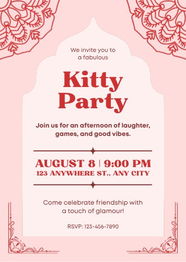 Pink and Red Elegant Kitty Party Invitation Template