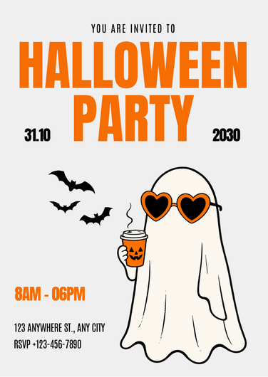 Orange and Black Retro Ghost Halloween Party Invite