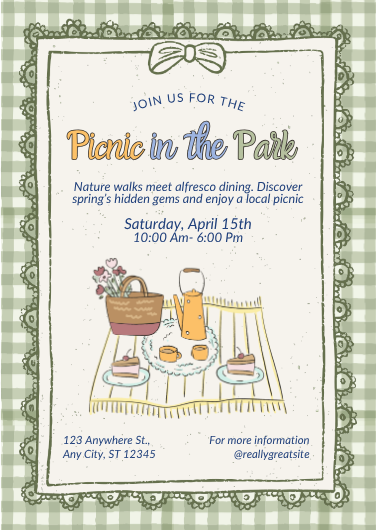 Green and Beige Hand-Drawn Picnic Invitation Template
