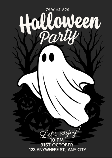 Black and White Spooky Ghost Halloween Party Invite