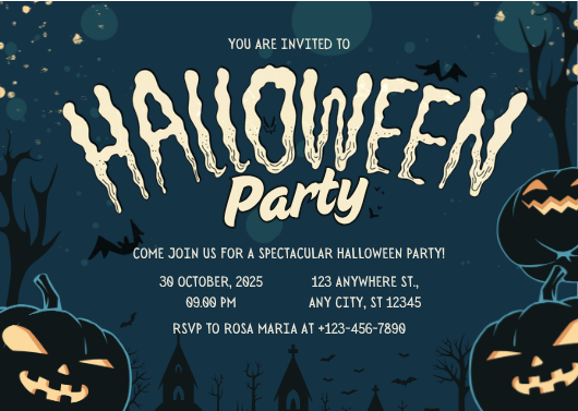 Spooky Blue and White Halloween Party Invitation Template