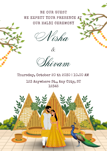 Yellow and Green Illustrated Haldi Ceremony Invitation