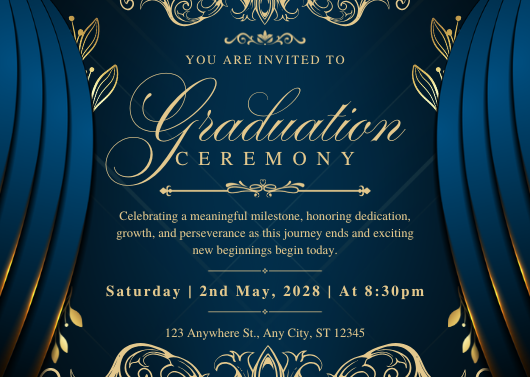 Elegant Blue and Gold Graduation Ceremony Invitation