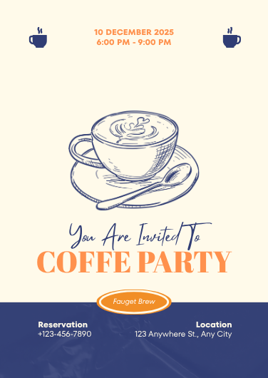 Cream Simple Coffee Party Invitation Template