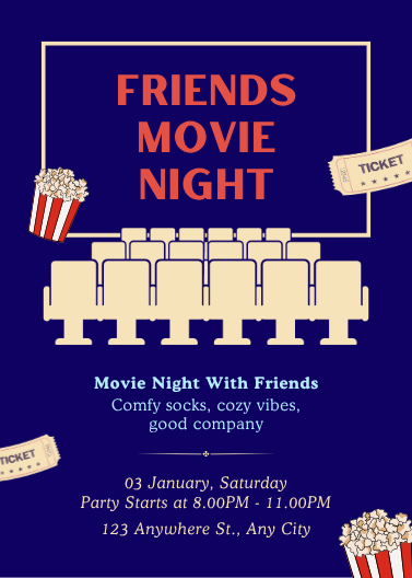 Friends Movie Night Cinema Party Invitation