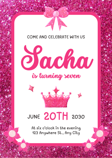 Cute Pink and White Glitter Birthday Party Invitation