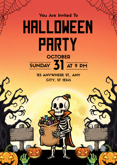 Orange and Black Illustrated Halloween Party Invitation
