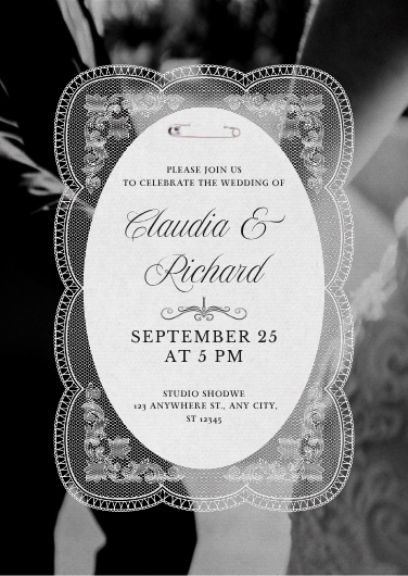 Monochrome Vintage Lace Frame Wedding Invitation