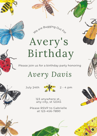 Editable Bug Birthday Party Invitation for Kids