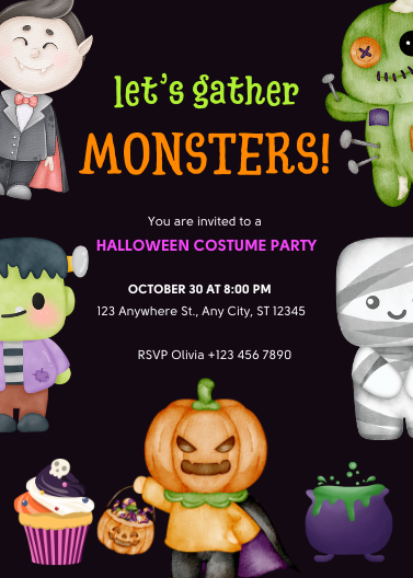Colorful Character Halloween Costume Party Invitation