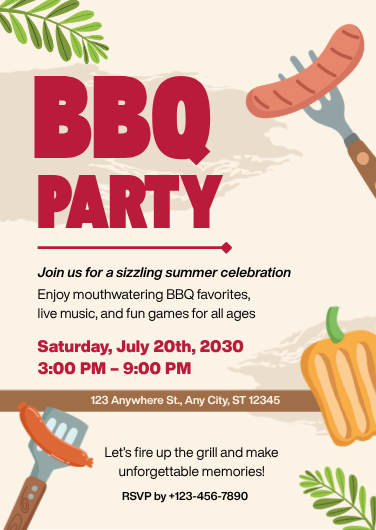Red and Beige Playful Outdoor BBQ Bash Invitation