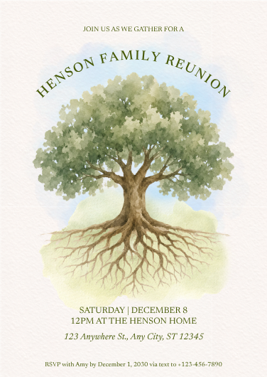 Watercolor Tree Family Reunion Invitation Template