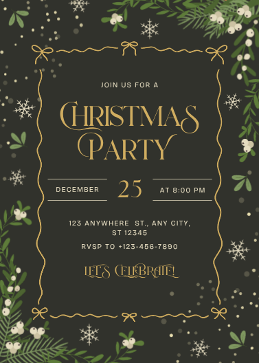 Elegant Green and Black Christmas Party Invitation
