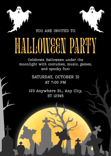 Black, Gold, and White Spooky Halloween Party Invitation
