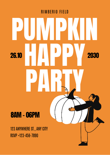 Bold Orange and White Halloween Pumpkin Party Invitation