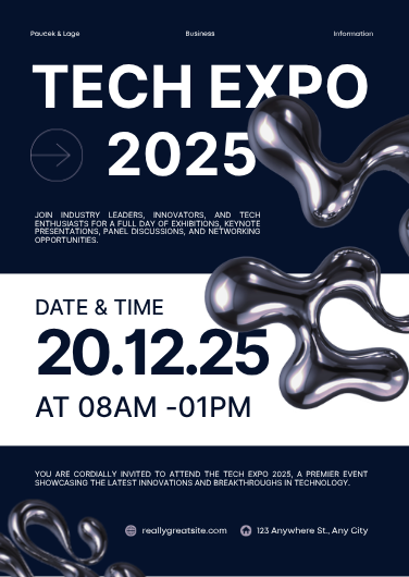 Editable Blue and Silver Modern Tech Expo Invitation Template