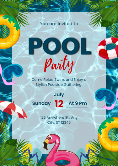 Blue and Green Playful Pool Party Invitation Template