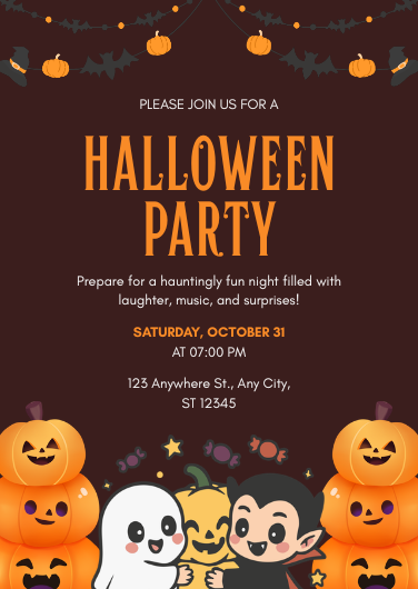 Orange and Dark Maroon Playful Halloween Party Invitation