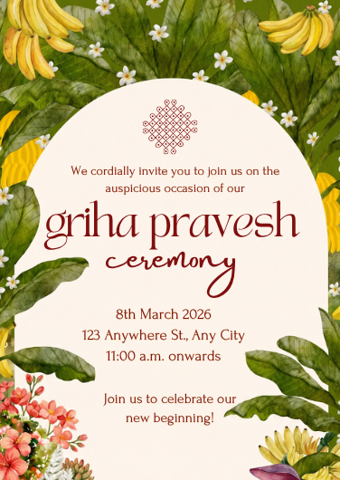 Green and Yellow Traditional Griha Pravesh Invitation