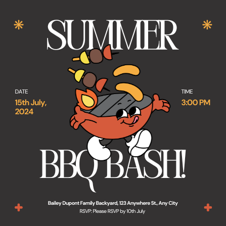 Black Modern Illustrative Family BBQ Invitation Template