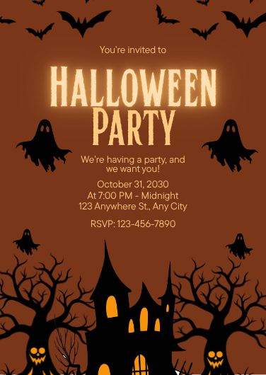 Black and Gold Spooky Halloween Party Invitation Template