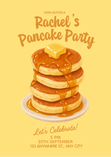 Yellow and Brown Playful Pancake Party Invitation