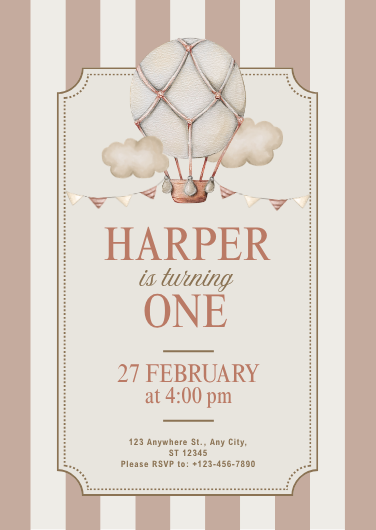 Vintage Hot Air Balloon First Birthday Invitation Template