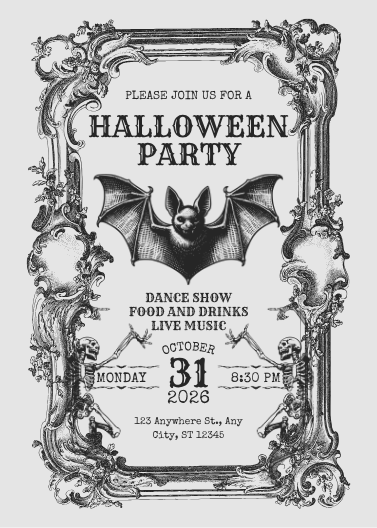 Black and White Vintage Halloween Party Invitation Template