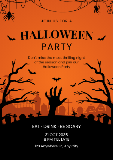 Spooky Orange and Black Halloween Party Invitation