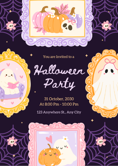 Purple & Pastel Illustrated Halloween Party Invite