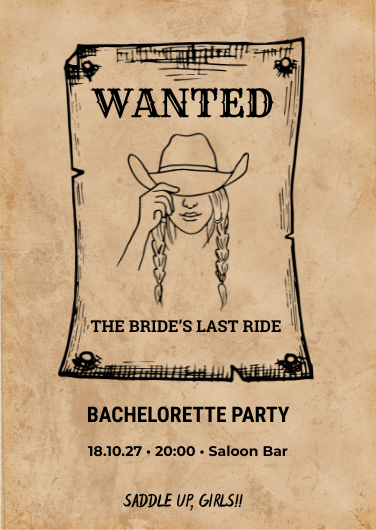 Vintage Western Wanted Poster Bachelorette Party Invitation