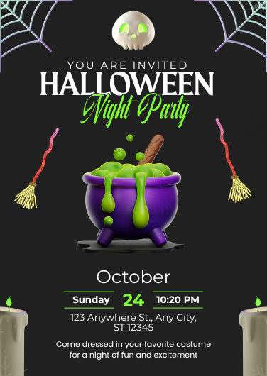 Modern Black and Green Halloween Party Invitation Design