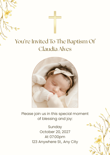 Customizable Gold Neutral Simple Baptism Invitation