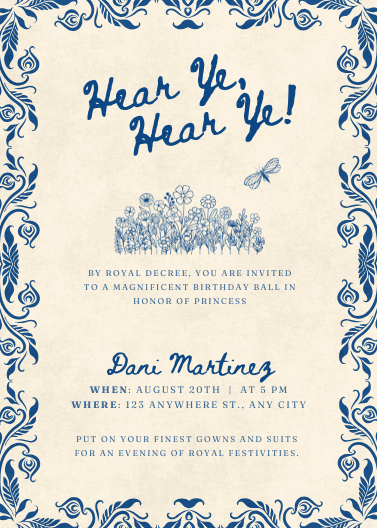 Elegant Vintage Floral Princess Birthday Invitation