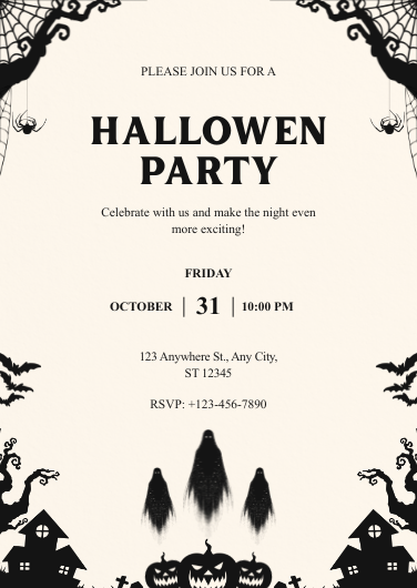 Black and Beige Vintage Halloween Party Invitation