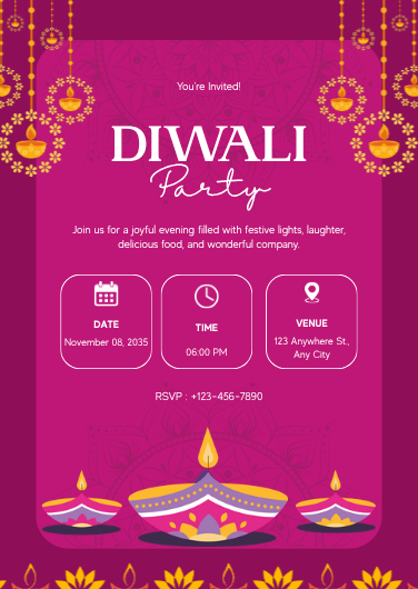 Magenta and Gold Festive Diwali Party Invitation Design