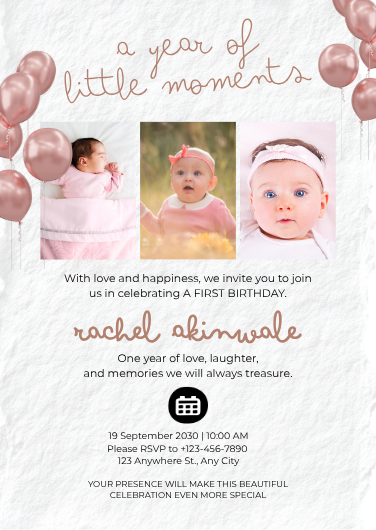 Soft Pink and White First Birthday Photo Invitation