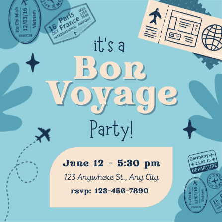 Blue & Beige Vintage Bon Voyage Invitation Template