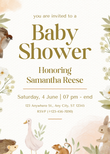 Beige Watercolor Floral Baby Shower Invitation Template