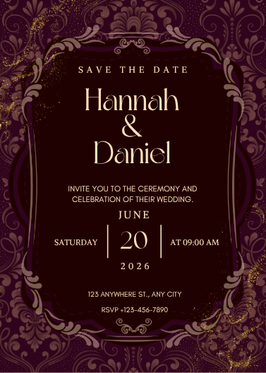 Elegant Maroon and Gold Wedding Invitation Template