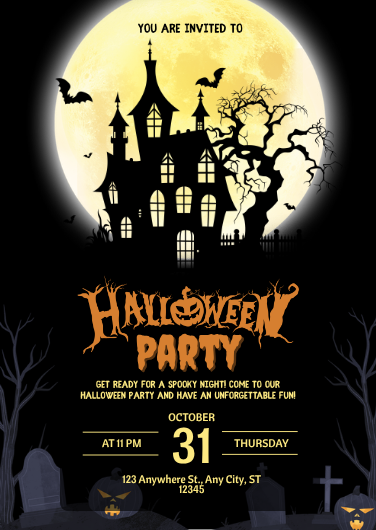Black and Yellow Modern Halloween Party Invitation Template