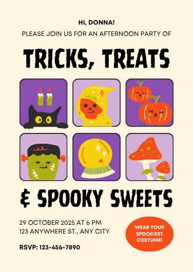 Beige & Purple Illustrative Halloween Party Invitation