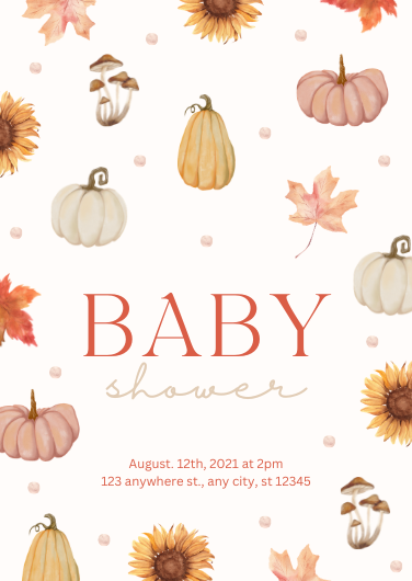Orange Watercolor Autumn Baby Shower Invitation Design