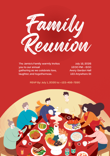 Red Illustrated Family Reunion Invitation Template