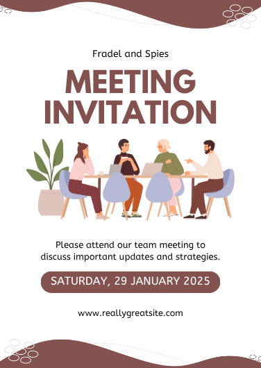 Brown and White Illustrative Team Meeting Invitation