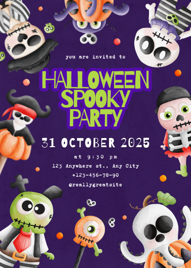 Cute Cartoon Spooky Halloween Party Invitation Template