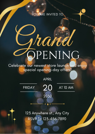 Elegant Gold Modern Grand Opening Invitation Design