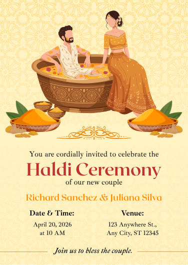 Traditional Yellow & Orange Haldi Ceremony Invitation
